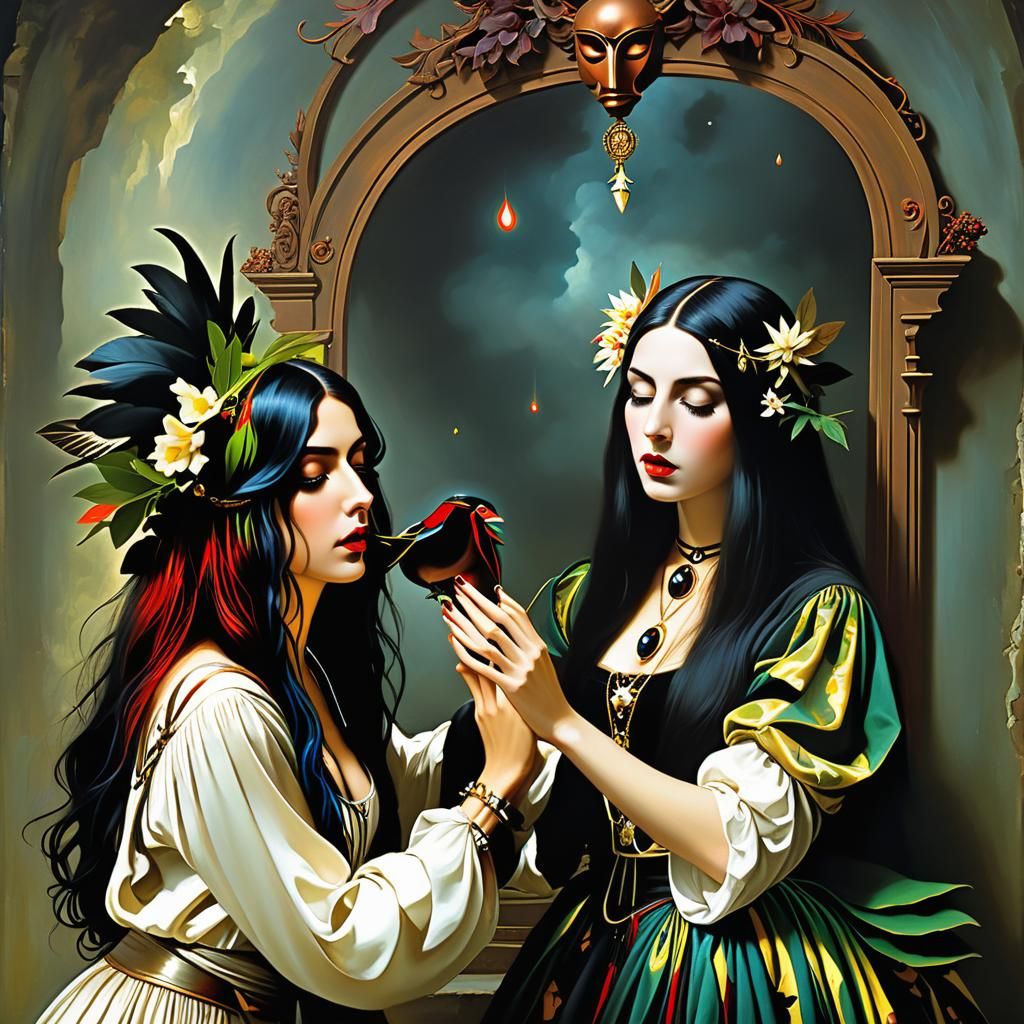 Surreal Mystical Dreamscape in Goth Hippie Style