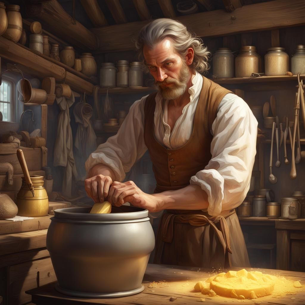 Cooper Making Butter Churn, Detailed Digital Art