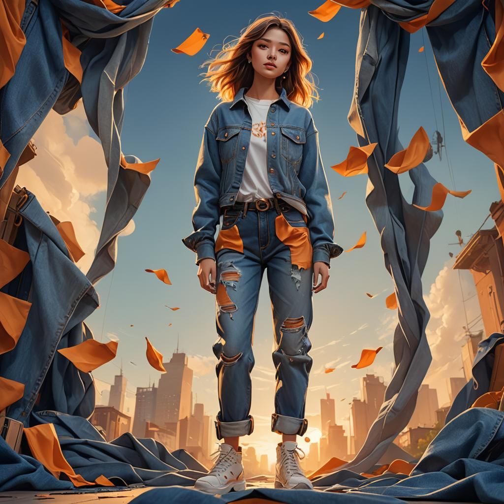 Girl in Oversized Jeans: Fantasy Concept Art