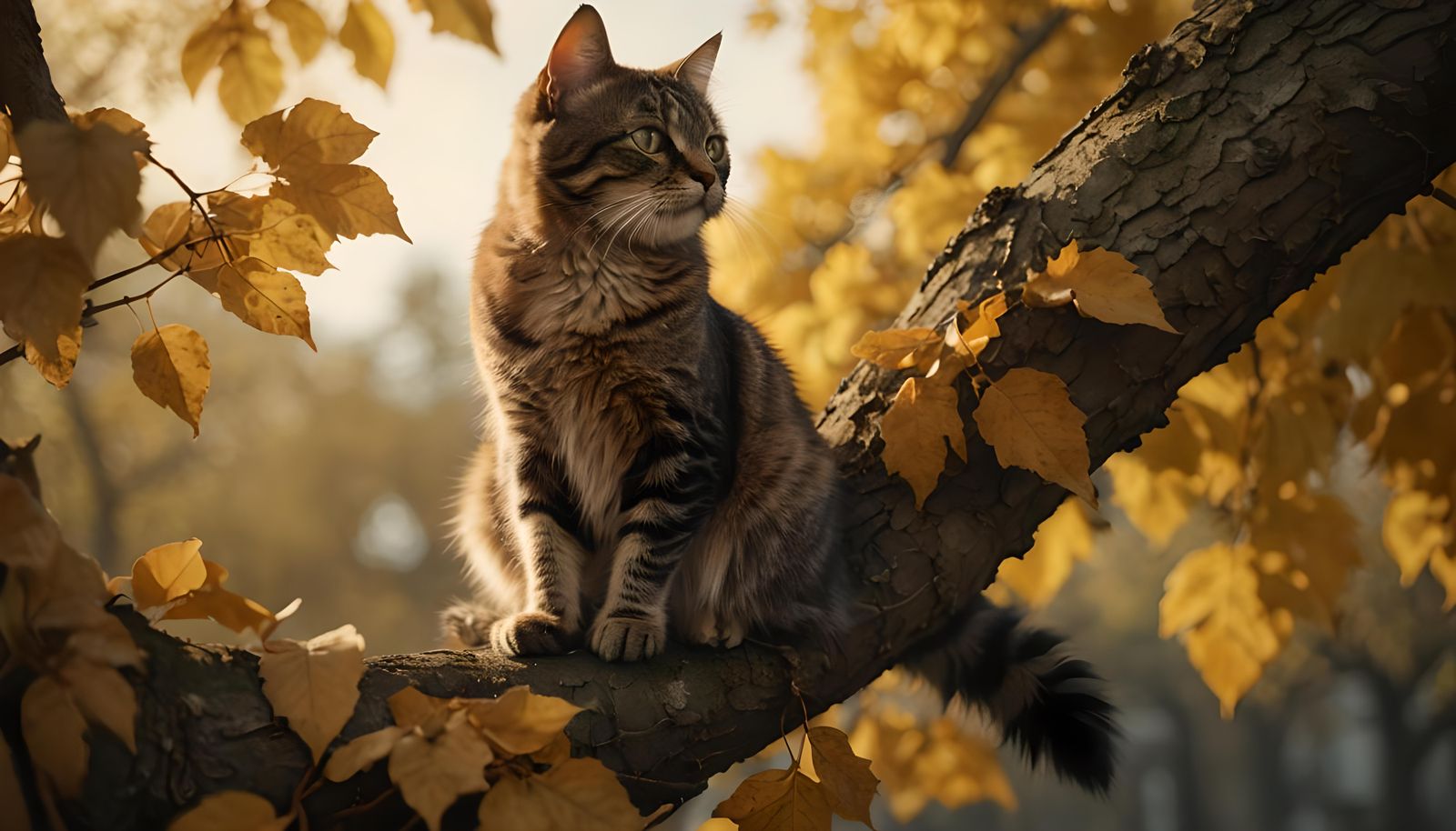 Cat on Branch in Baroque Style