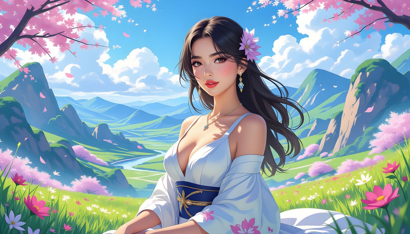 Dua Lipa in Fantasy Landscape: Anime Style Portrait
