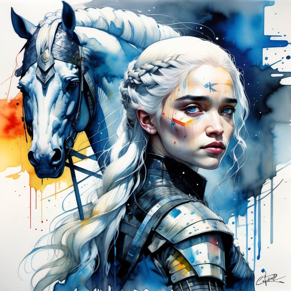 cyberpunk Daenerys Targaryen, 
Horse castle archer expressiv...