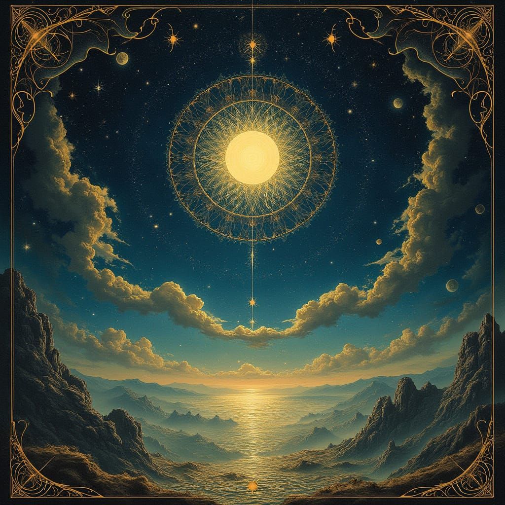 Celestial Tapestry in Art Nouveau Style