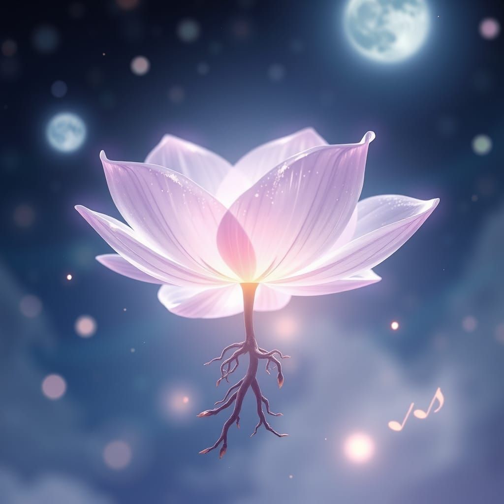 Lilac-Silver Flower Emanates Ethereal Light in Mystical Anim...