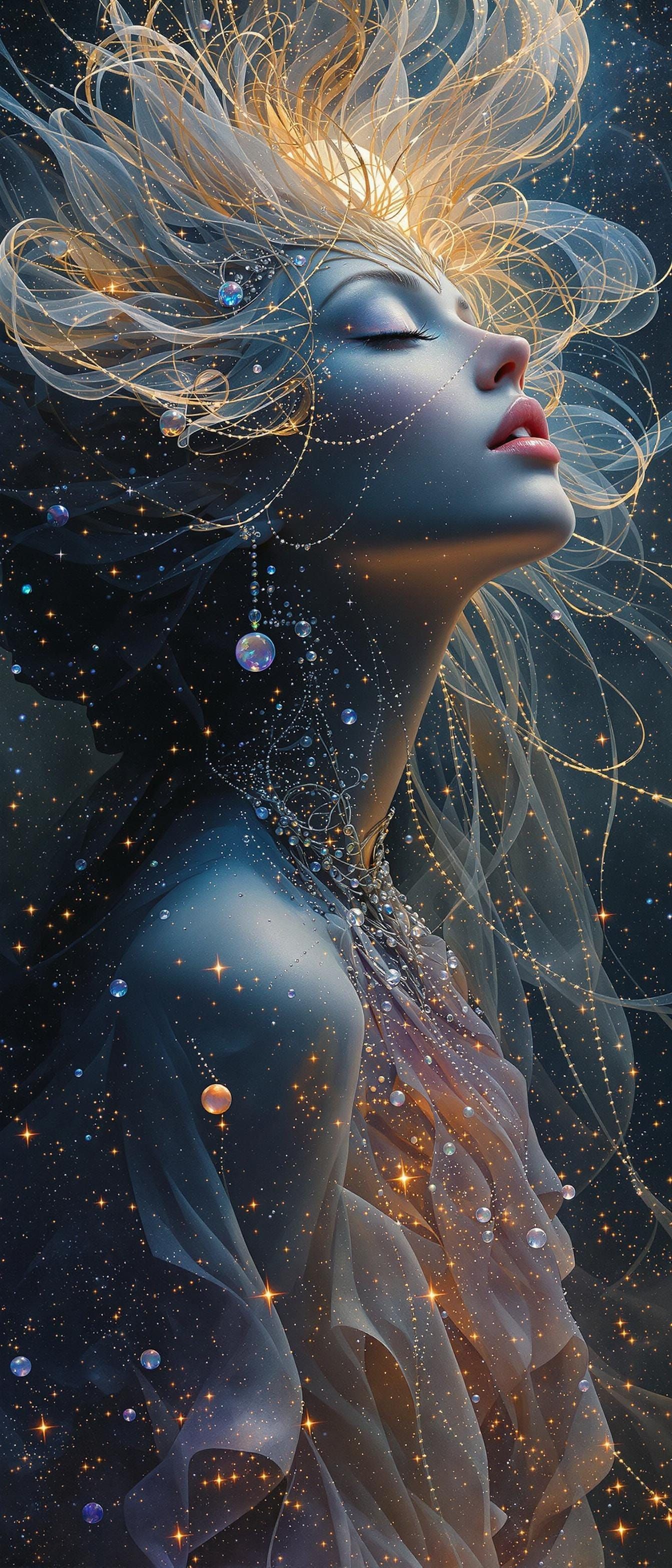 Moon Goddess in Ethereal Fairytale Gown with Opal Accents