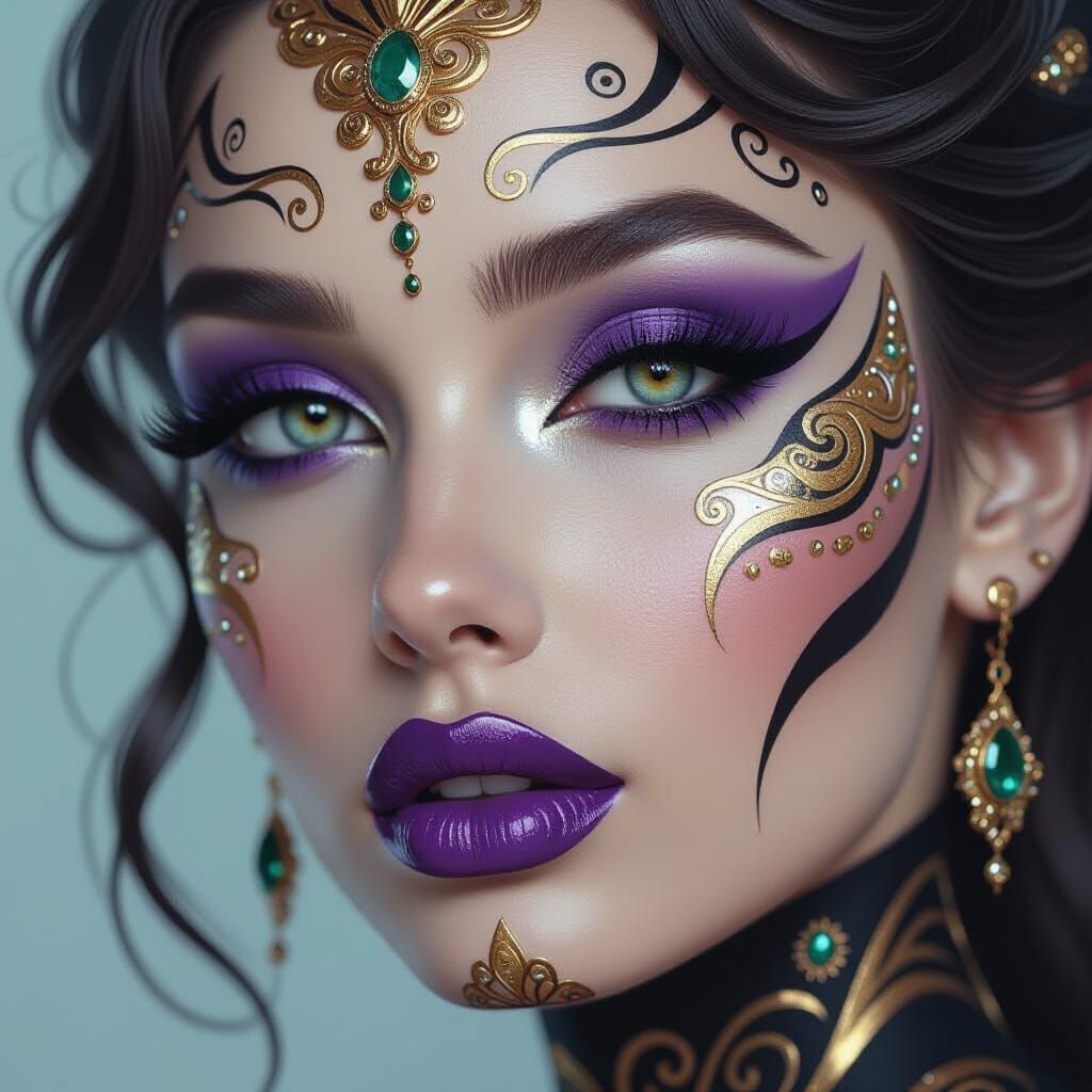 Woman with Black, White, and Gold Body Painting