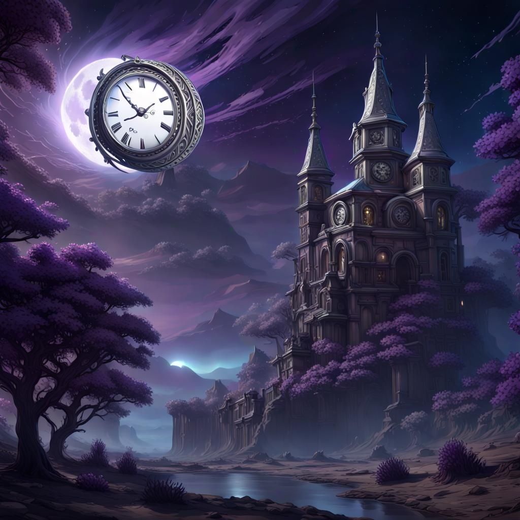 Clockwork Moon in Mystical Dark Fantasy Style