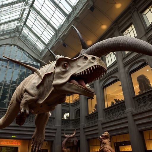 Ancient Dinosaur Skull in Museum Atrium
