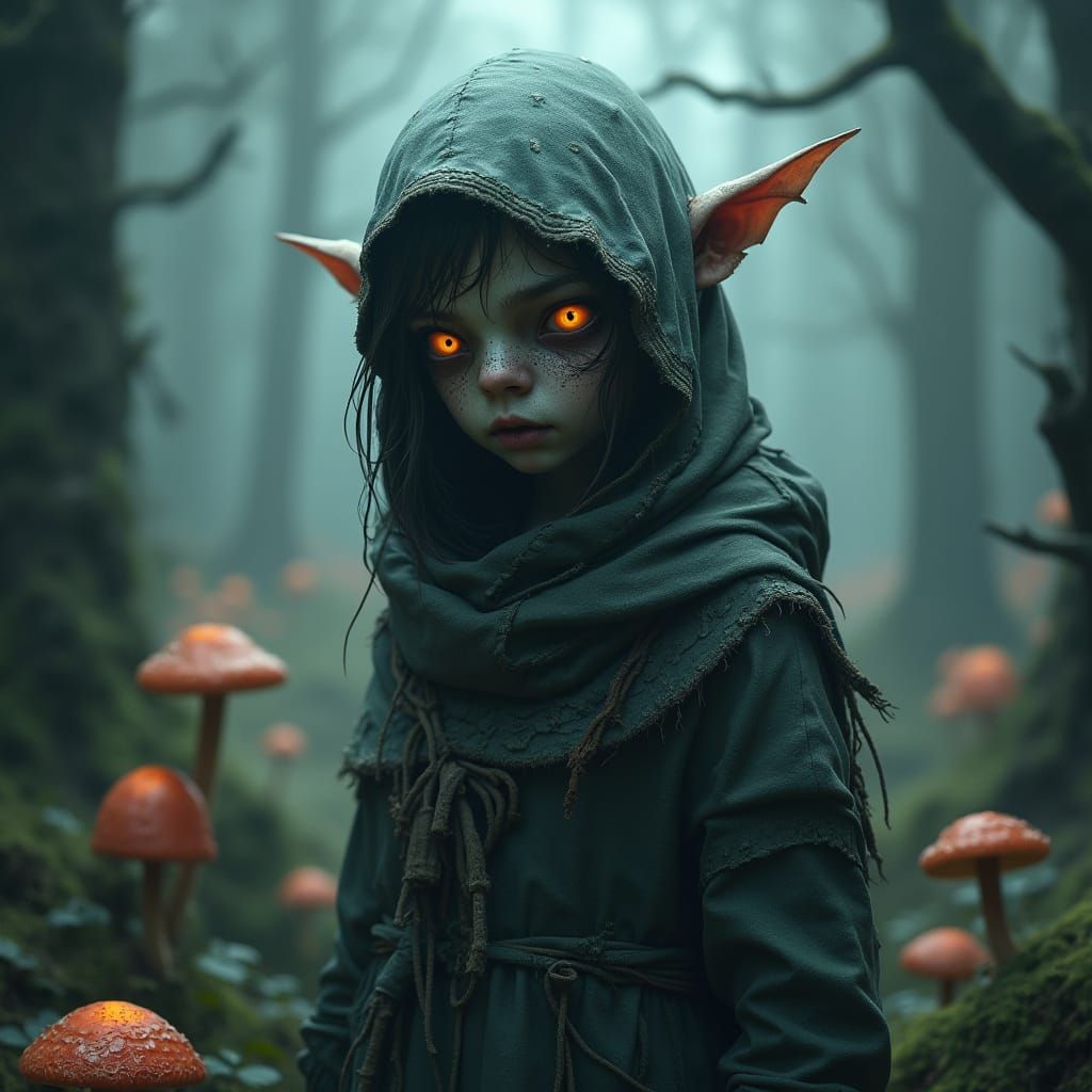 Mysterious Goblin Girl in Dreamlike Forest