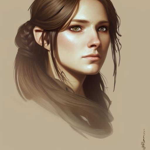 Female Ranger with Wolf in Forest, Digital Art