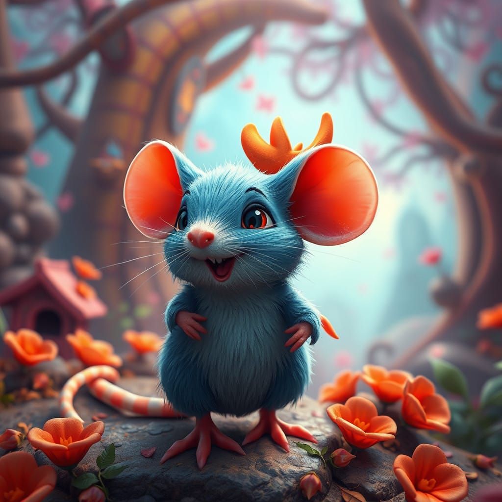 Whimsical Chicken Rat in Dreamlike Fantasy World