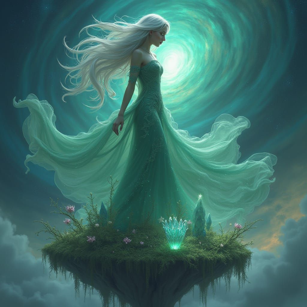 Enchantress on Floating Island in Matte Painting Style