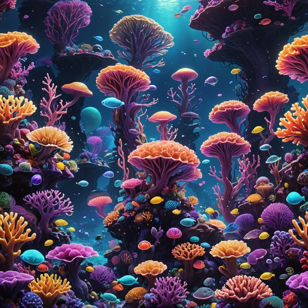 Bioluminescent Alien Coral Reef in Digital Matte Painting