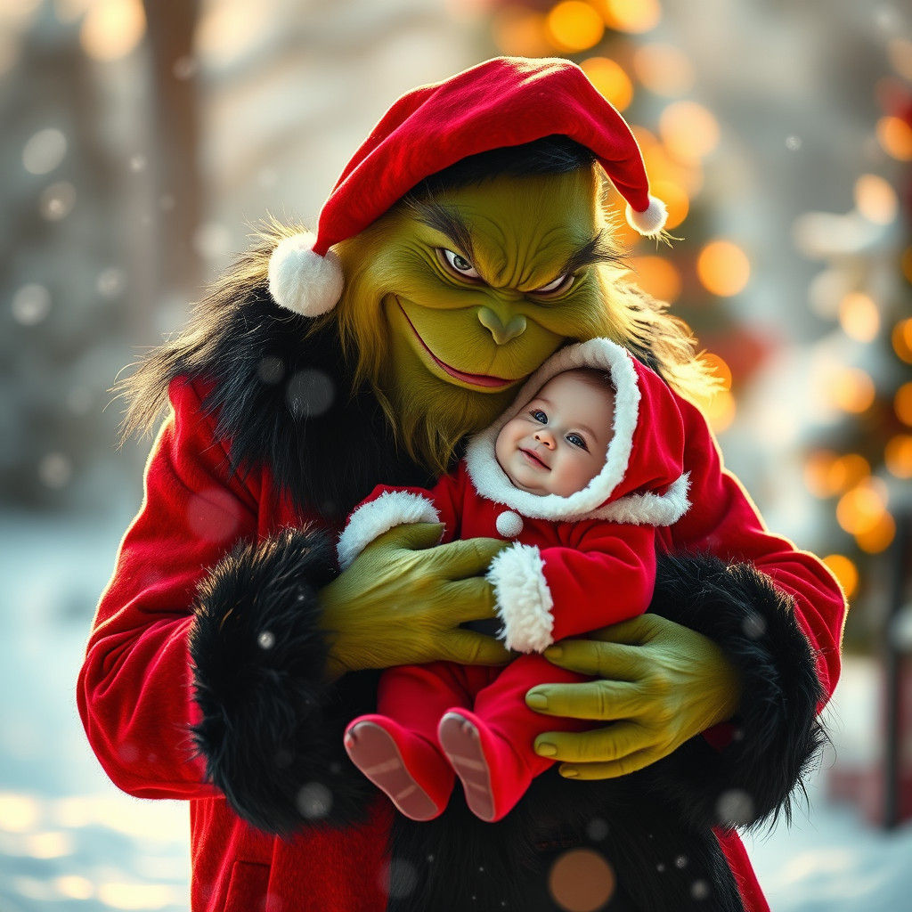 The Grinch Holding Baby Santa: A Heartwarming Portrait