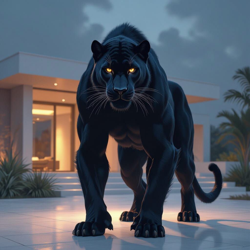 Hybrid Panther-Baboon Creature at Modern Mansion
