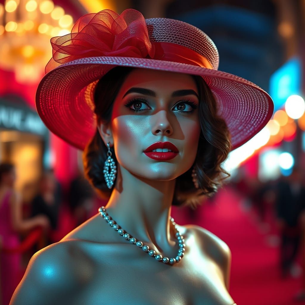 Elegant Red Carpet Moment in Vibrant Cinematic Style