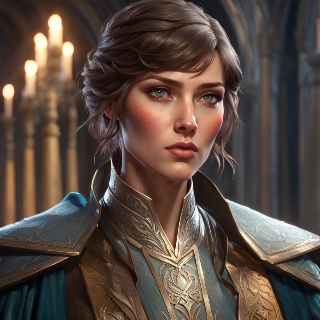 Half-Elf Cleric Portrait in Hyperdetailed Digital Art