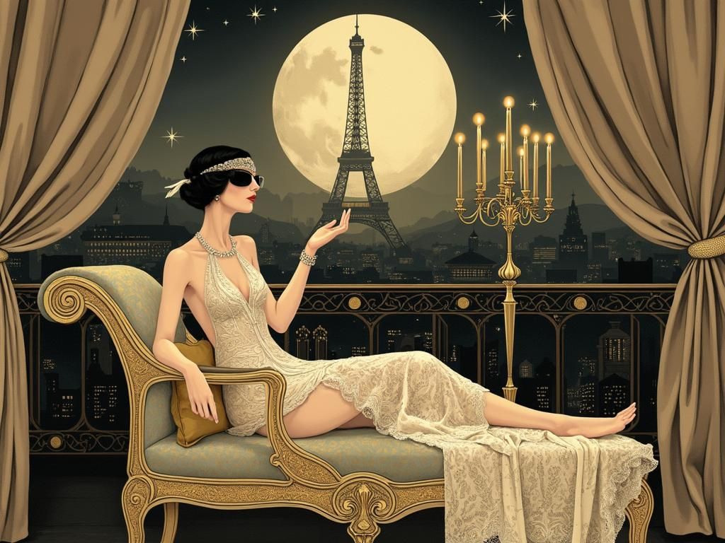 Art Deco Flapper at Masquerade Ball in Georges Barbier Style