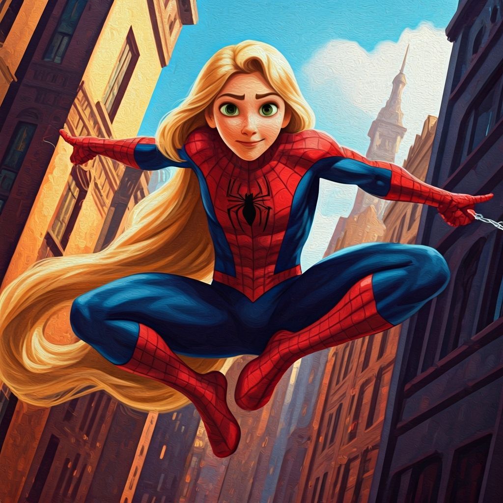 Rapunzel as Spiderman in Comic Book Style
