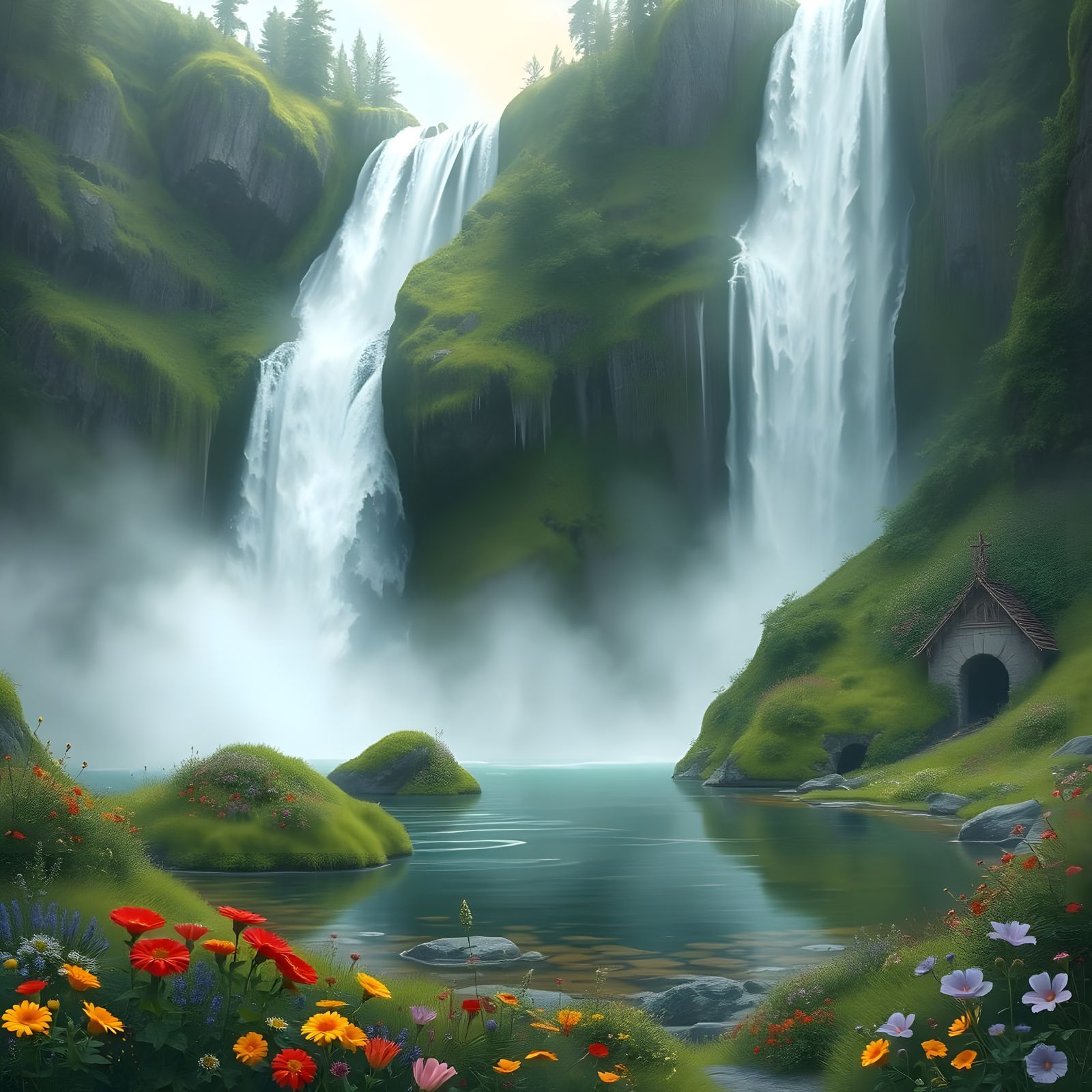 Glimmering Frostbitten Waterfall in Mythic Landscape