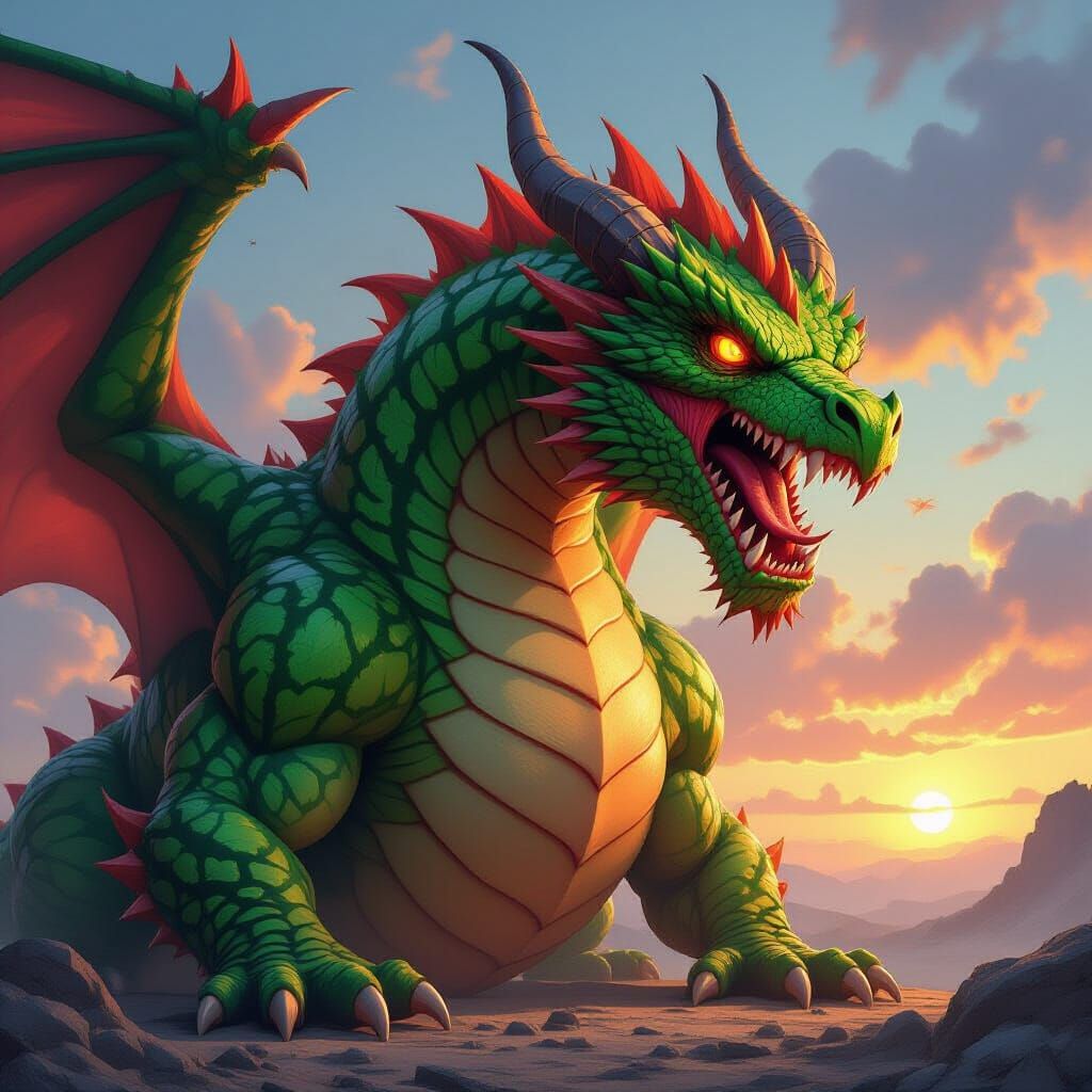 Colossal Angry Watermelon Dragon in Concept Art Style