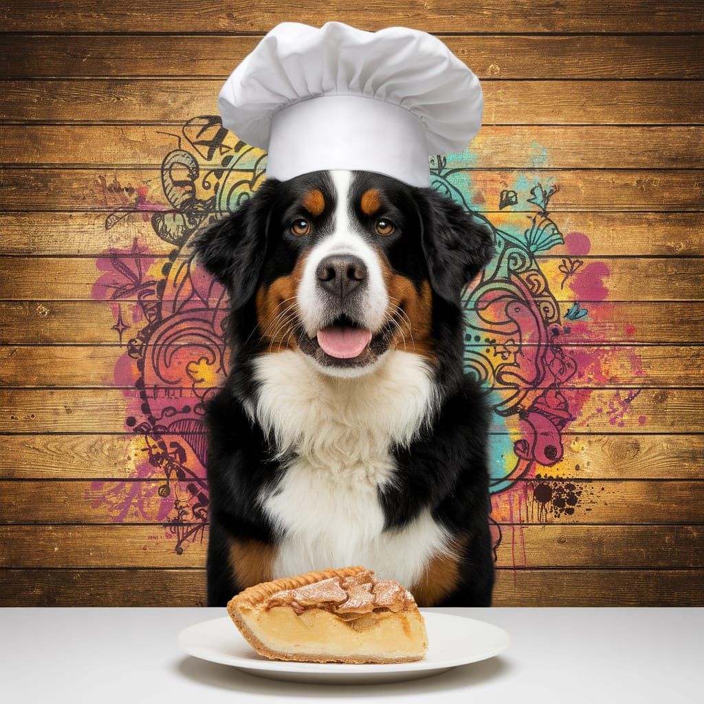 Canine Chef Enjoys Artistic Apple Pie Scene