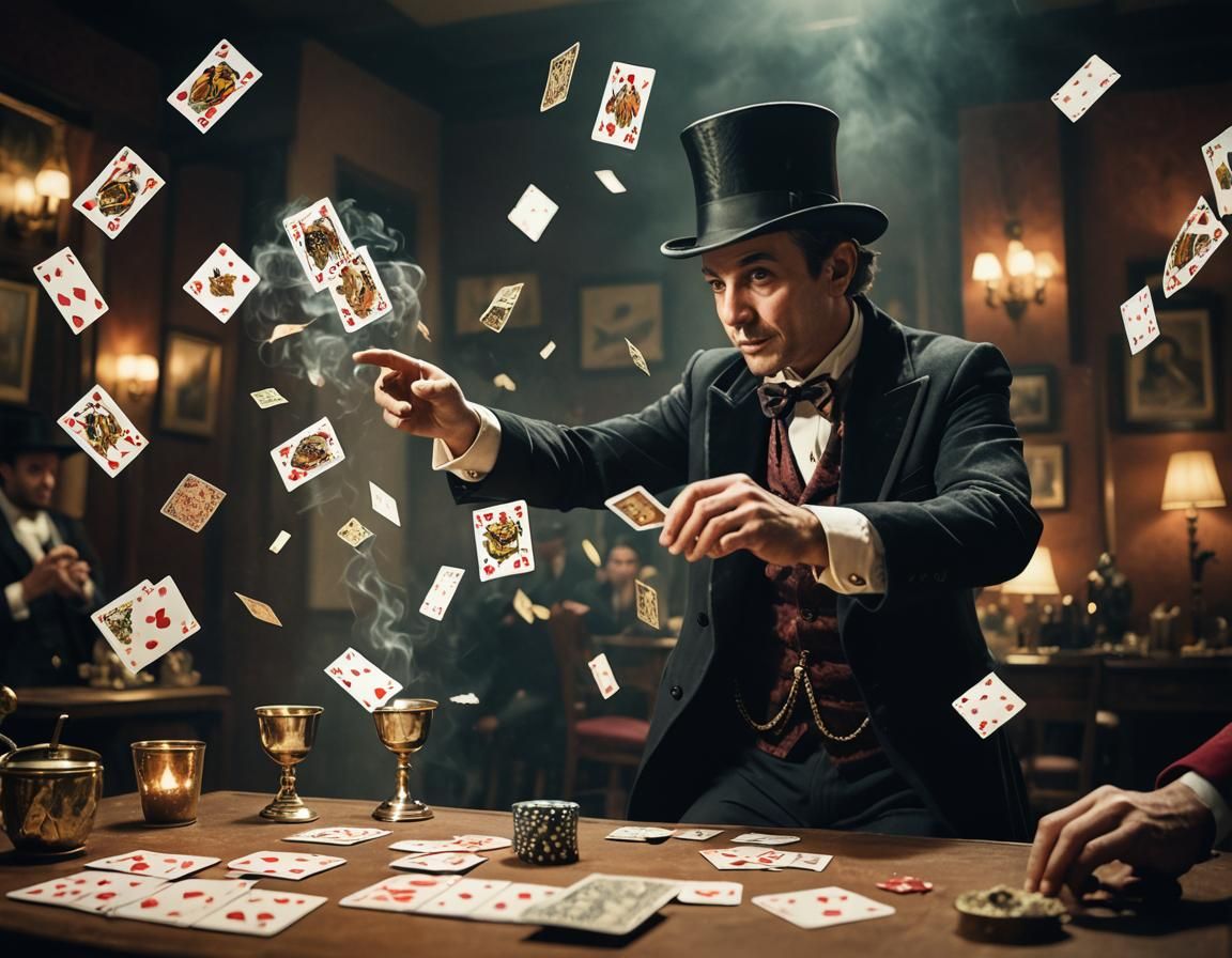 Cinematic Magic Show with Cards and Rabbits