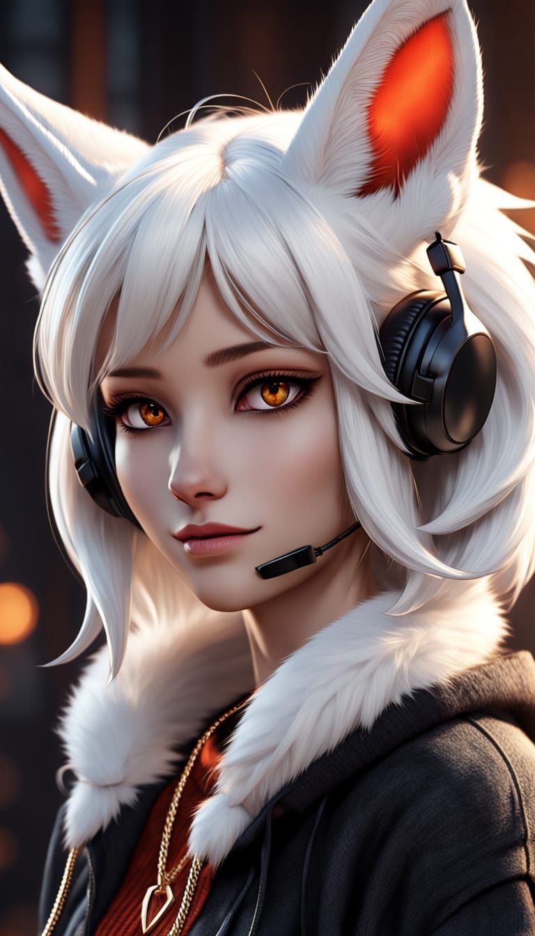 Anime-Inspired Girl with Fennec Fox Ears and Vibrant Hair