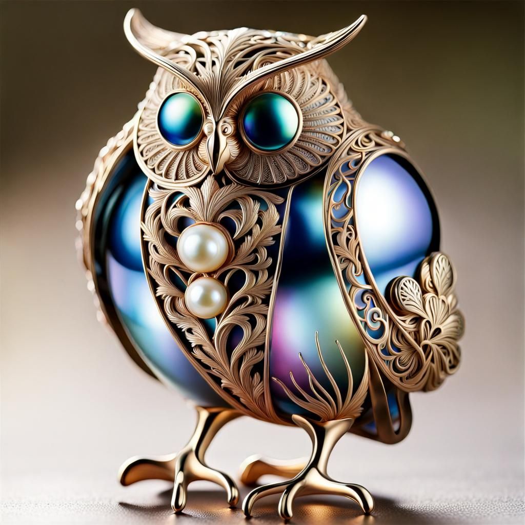Filigree Metal Owl and Thistle Sculpture
