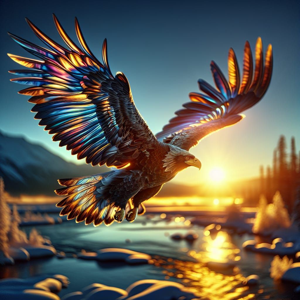Eagle Flight at Sunrise, Alaskan Wilderness