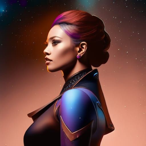 Asian Woman in Mandalorian Armor with Starscape Hair