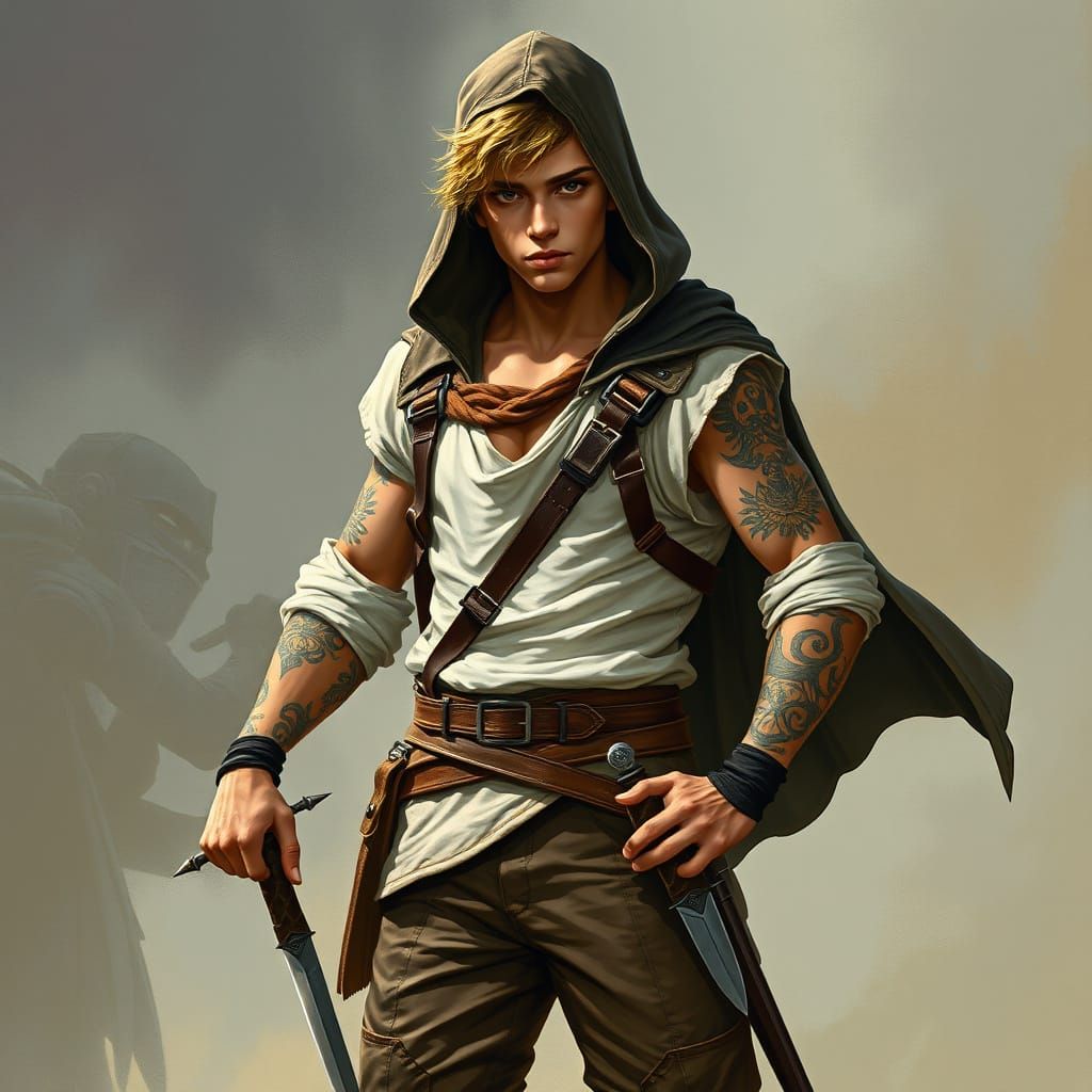 Fantasy Warrior with Intricate Runic Tattoos