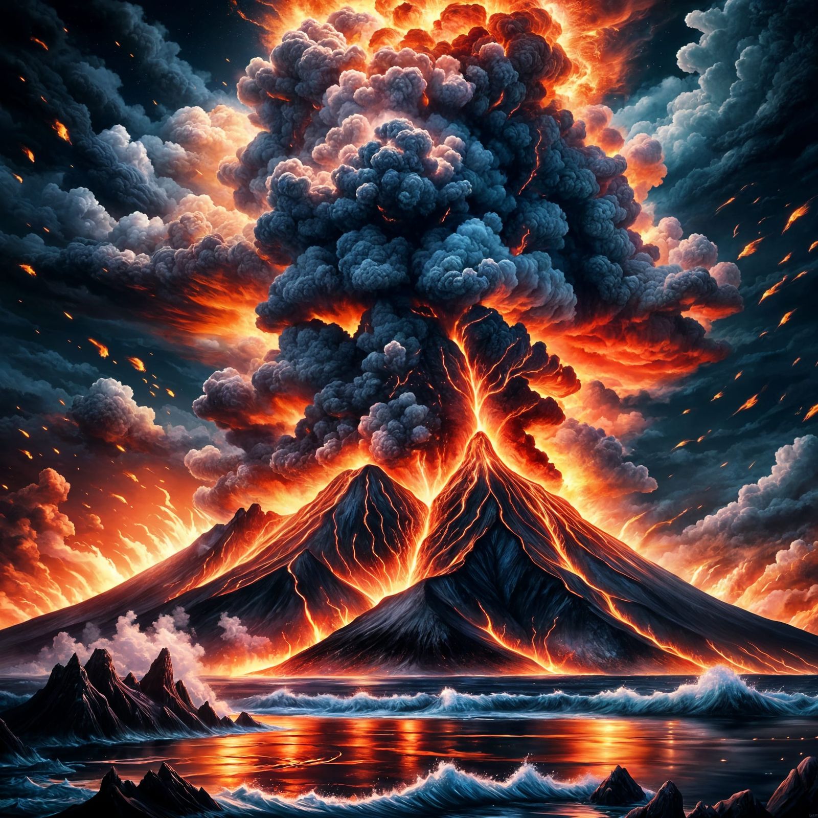 Volcanic Eruption Over Fantasy Ocean in 16k