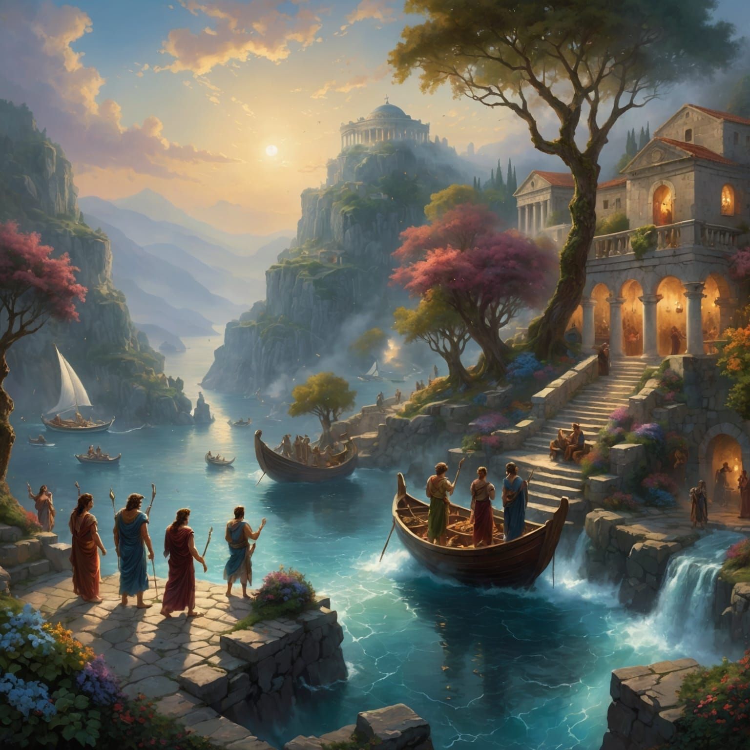 Ethereal Greek Gods Feast in Hyperdetailed Fantasy