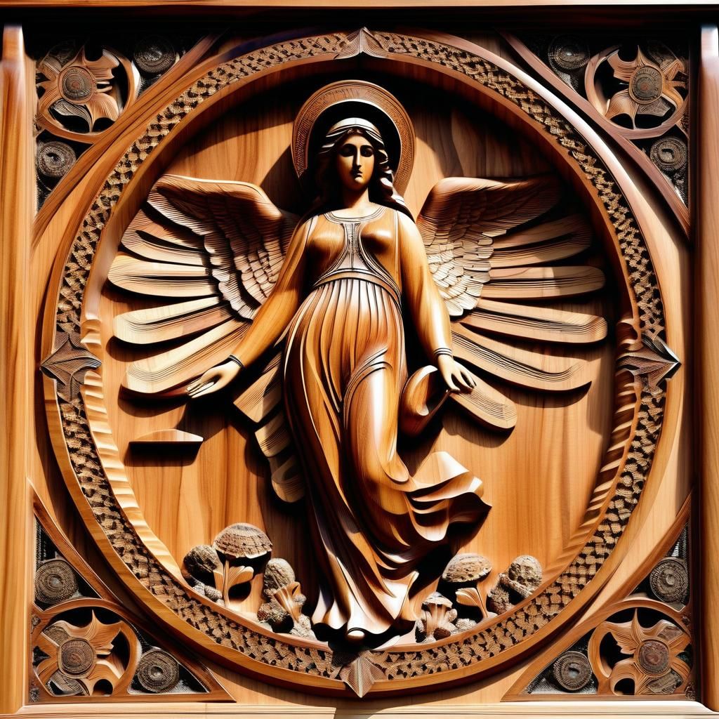 Intricately Carved Wooden Angel Sculpture