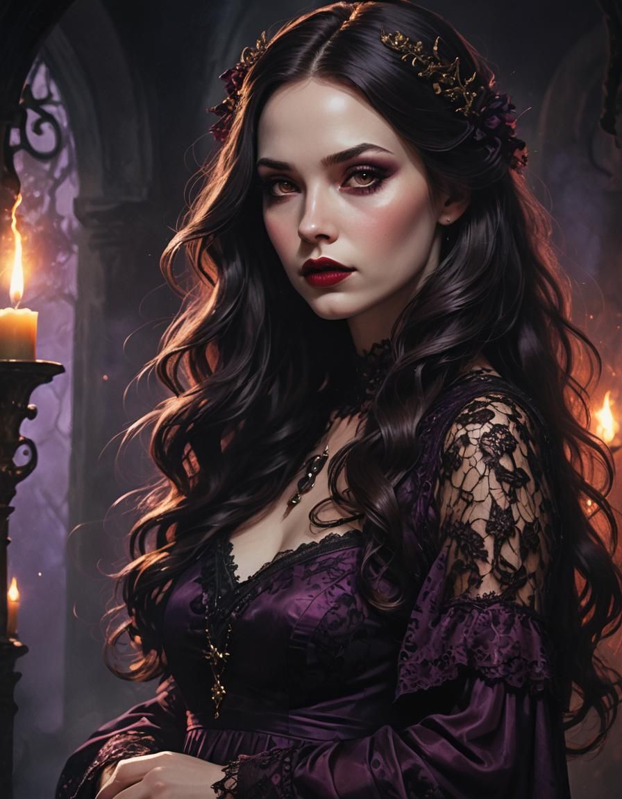 Ethereal Young Witch in Plum Purple Attire