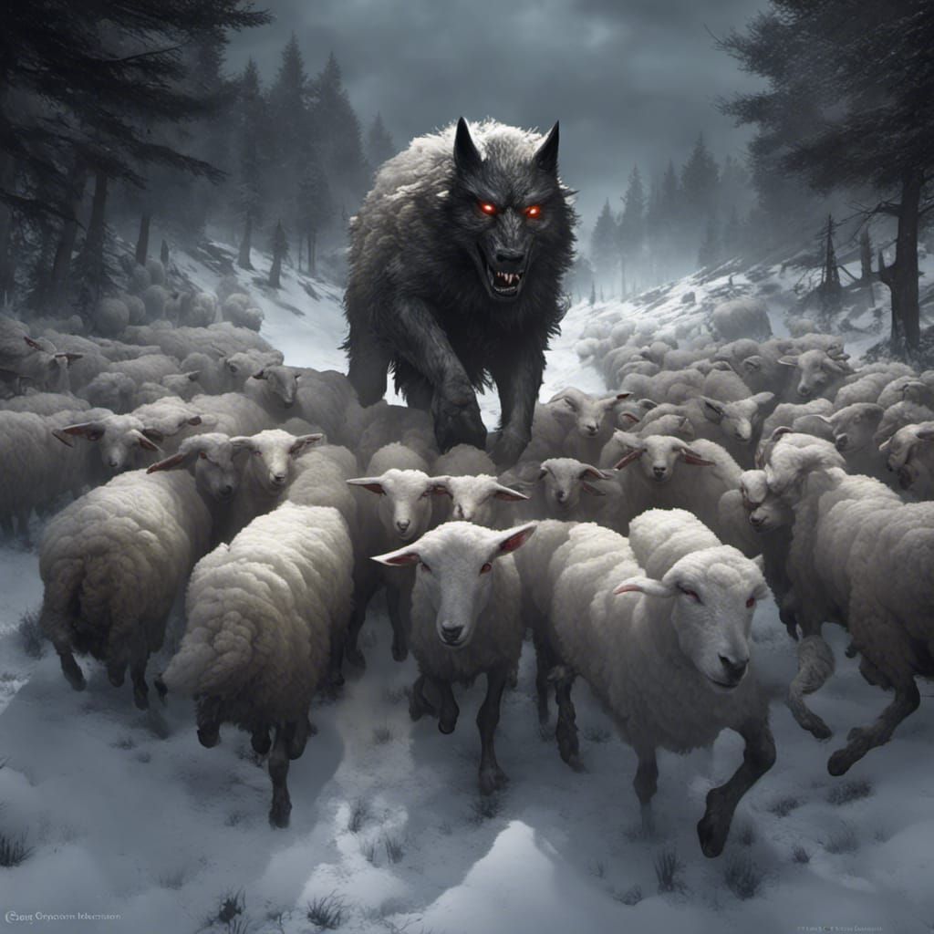 Werewolf Leads Sheep: Dark Fantasy Masterpiece