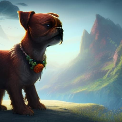 Cute Baby Dog in Vibrant Fantasy World