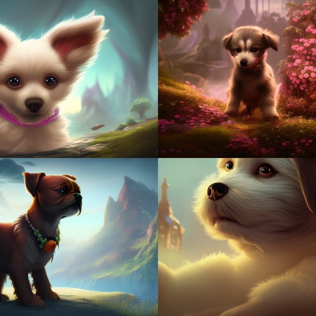 Cute Baby Dog in Detailed Matte Painting