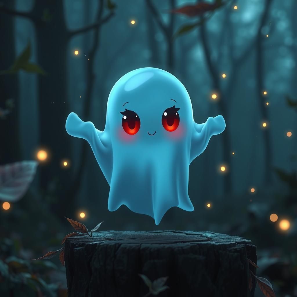 Adorable Translucent Ghost in Enchanting Forest