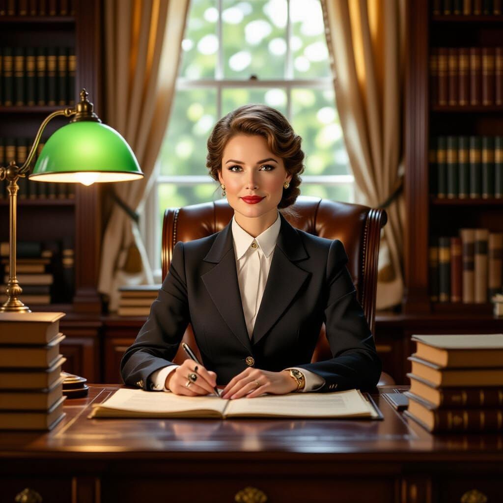 Nostalgic Portrait of Woman at Antique Desk