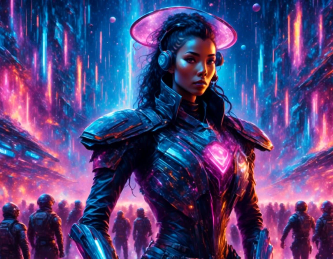 Cyberpunk Watercolor Painting with Neon Accents