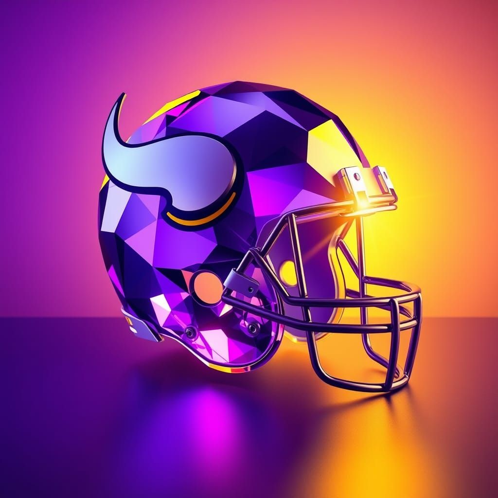 Geometric Purple Glass Vikings Helmet with Golden Highlights