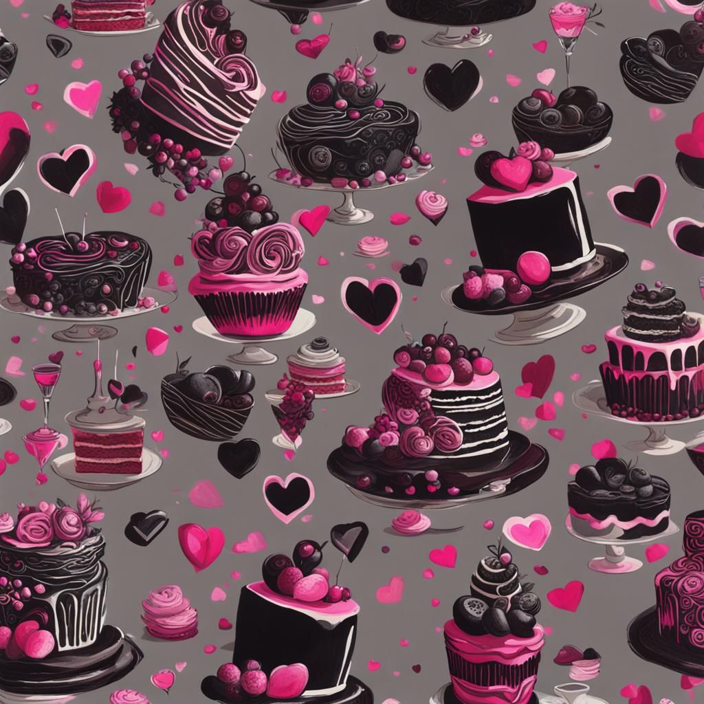 Heart-Adorned Cake Still Life in Pink and Carmine