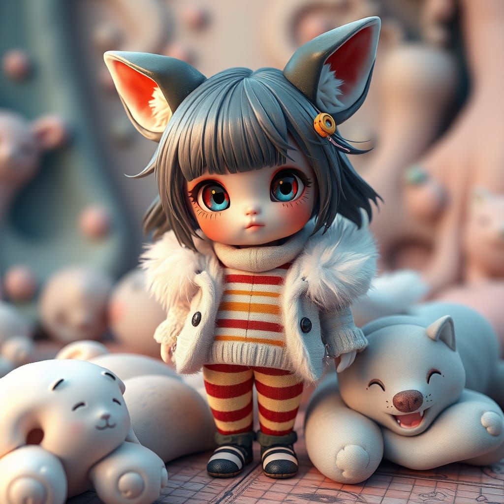 Surreal Fantasy Creature in Striped Attire