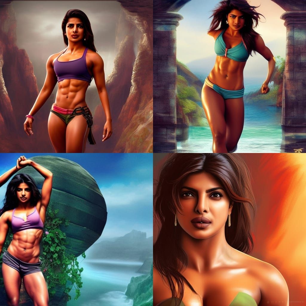 Young Woman with Six Pack Abs in Detailed Fantasy Art
