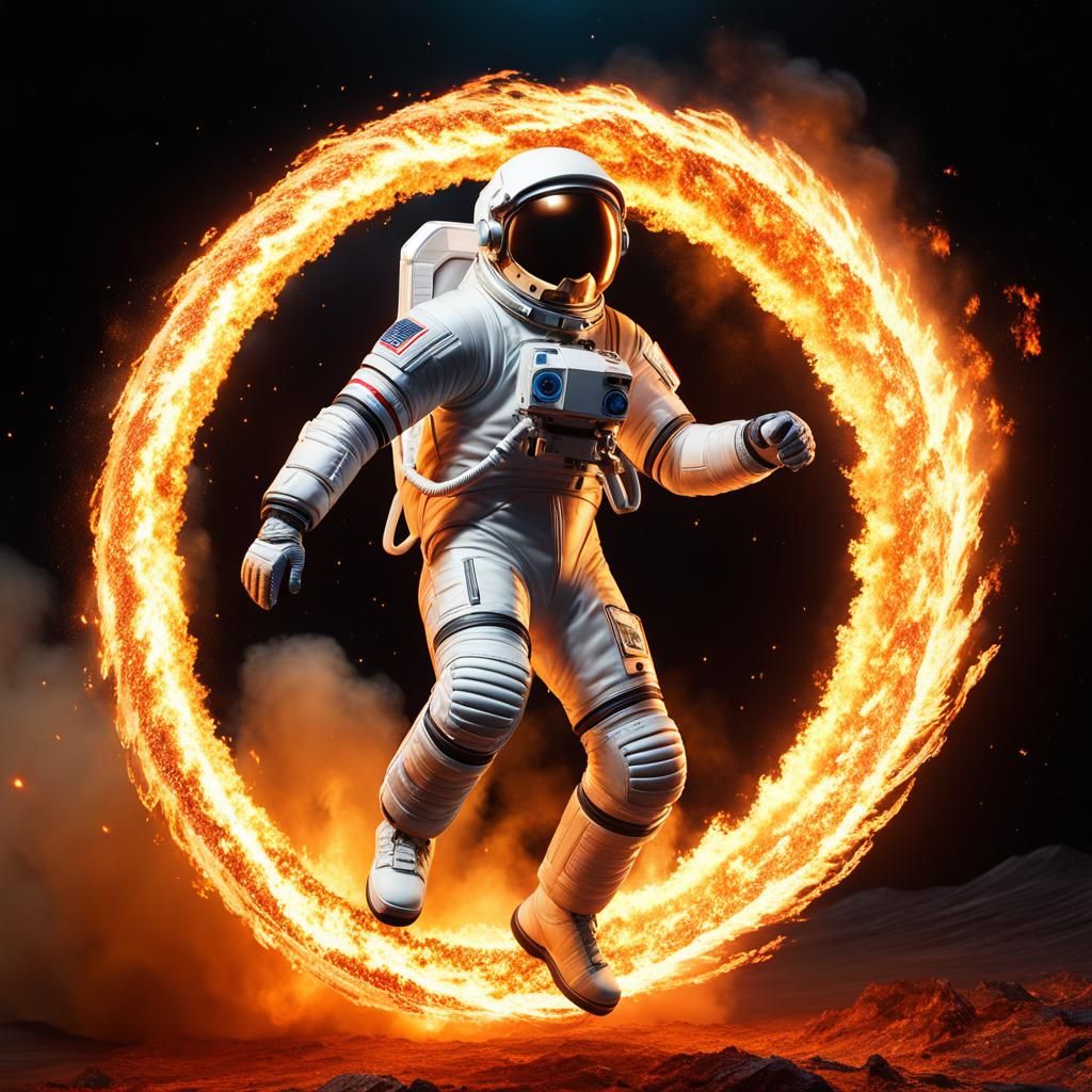 Astronaut Jumps Through Interdimensional Fire Hoop