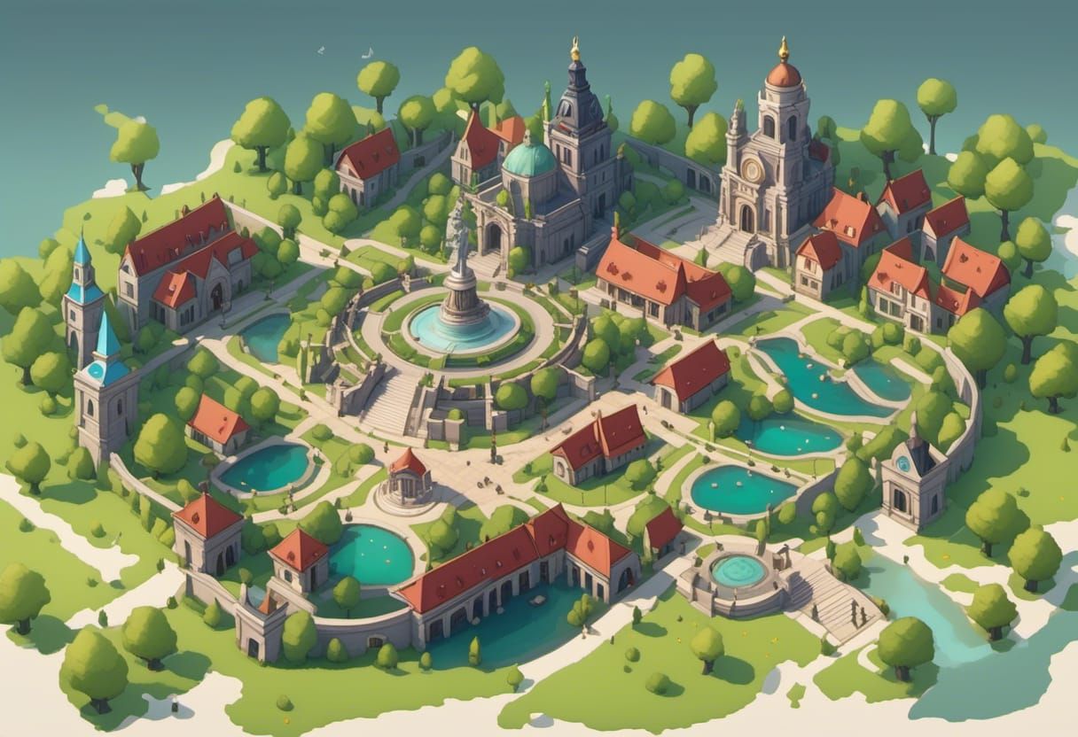 Detailed Fantasy Town Map in Matte Painting Style