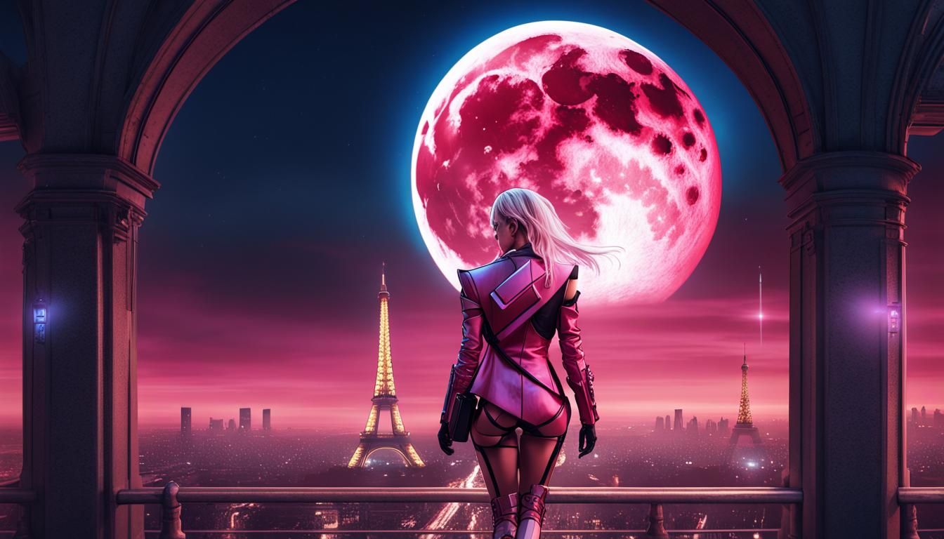 Cyberpunk Warrior in Paris at Midnight