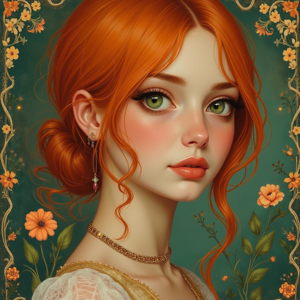 Enchanting Young Woman with Vibrant Hair and Whimsical Eyes